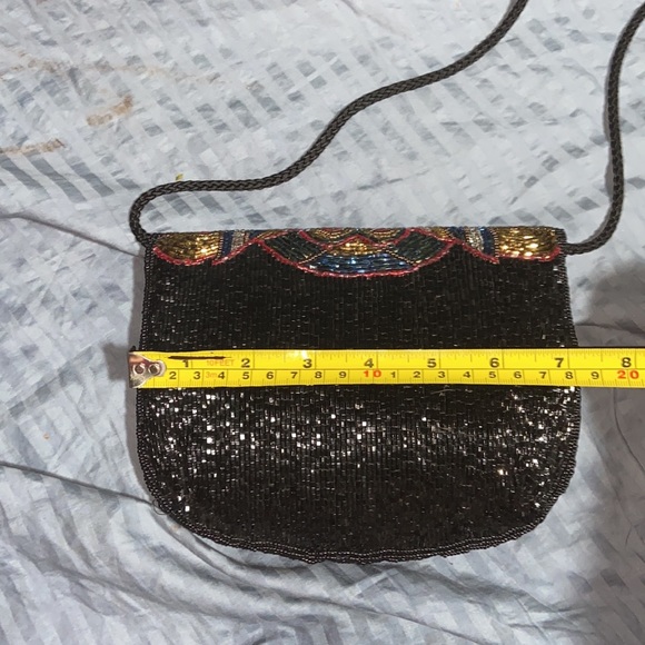 EUC Hand Beaded Clutch Purse Evening Bag Cocktail Black & red - Picture 7 of 12